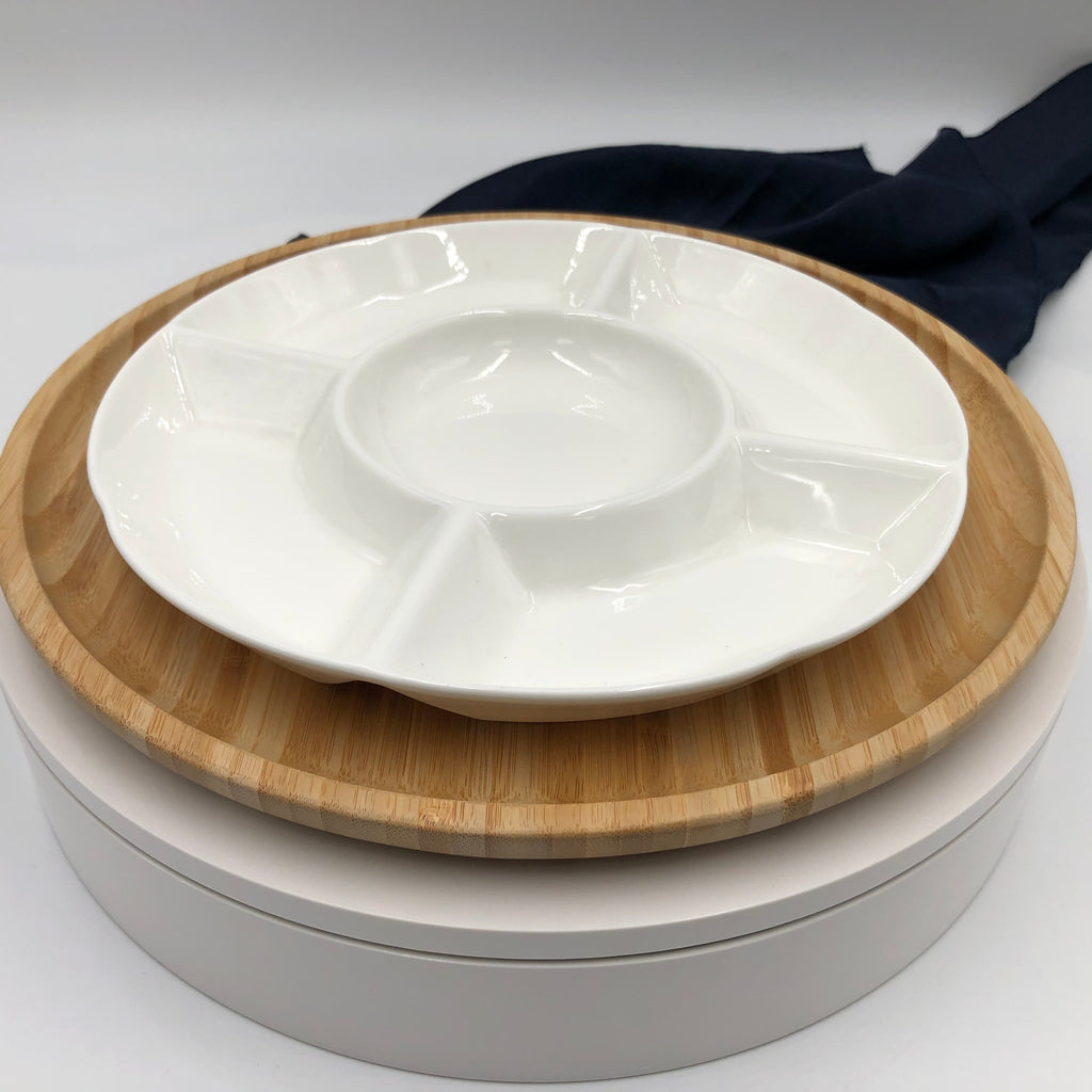 Porcelain & Bamboo 5-Section Serving Dish