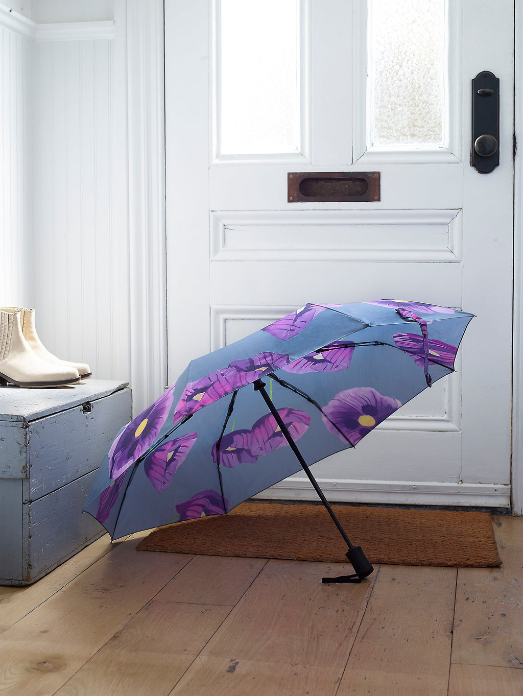 💚 Umbrella:  Purple Poppies on Grey