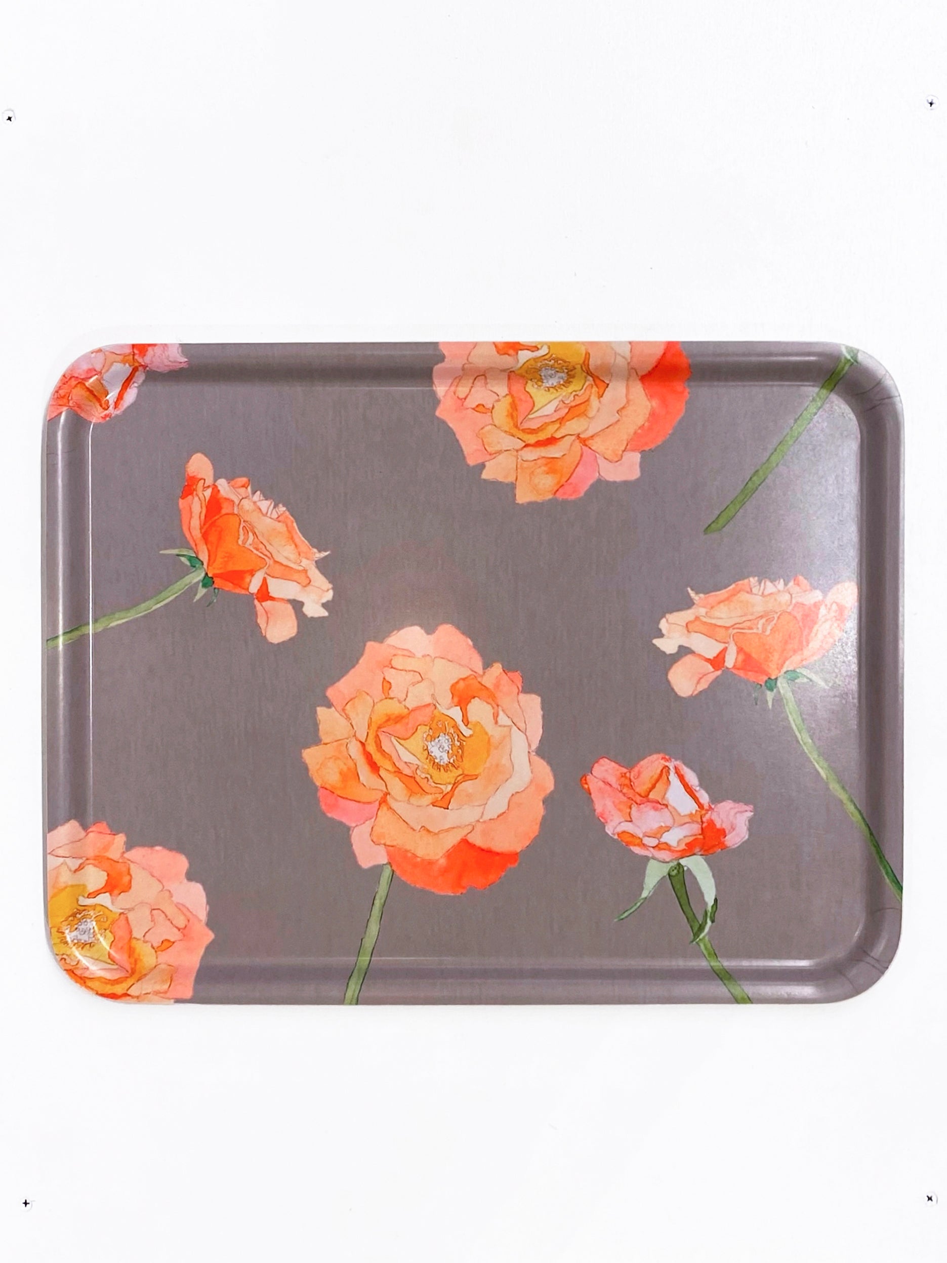 💚 Swedish Serving Tray:  Peach Roses on Grey
