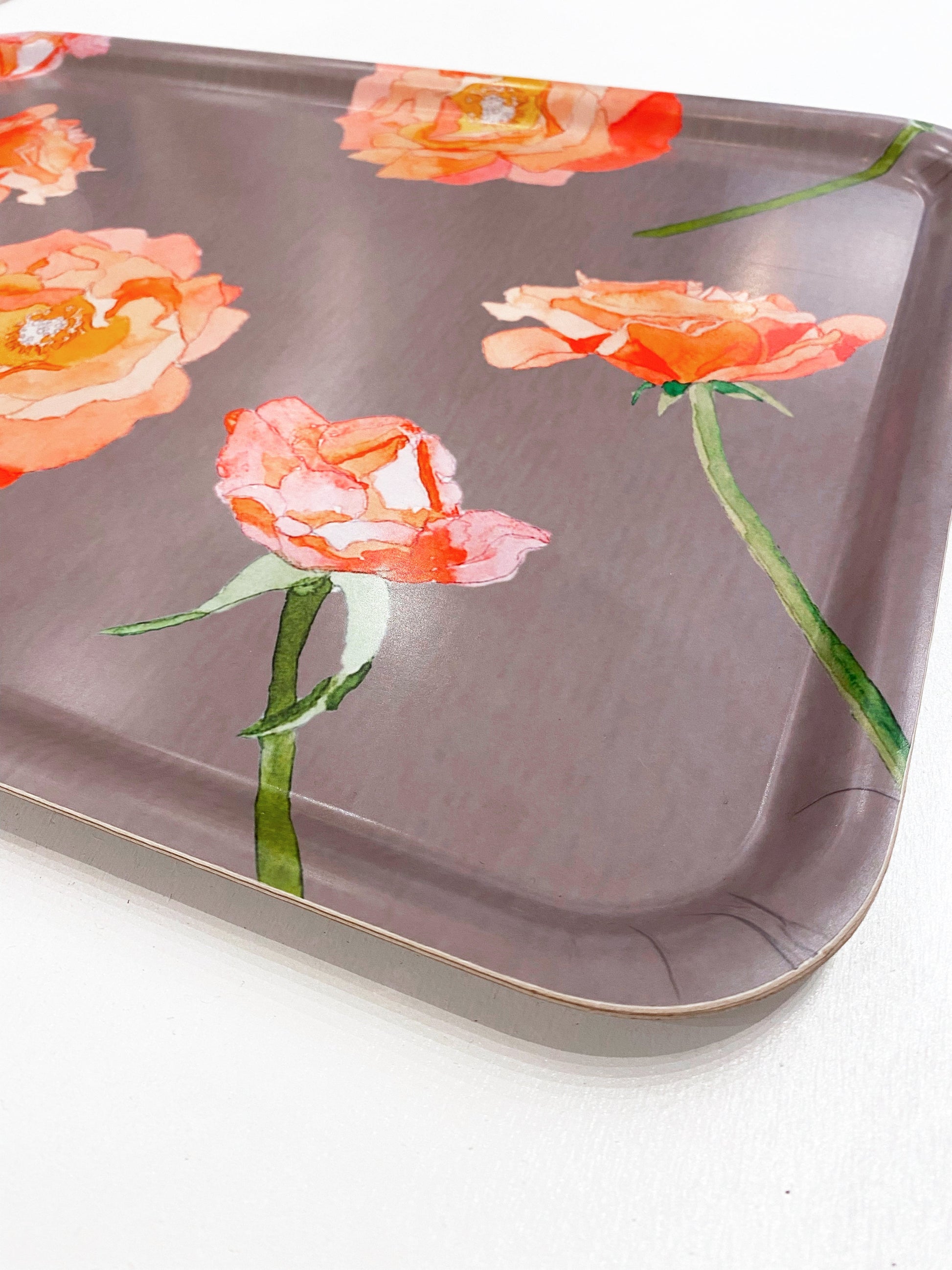 💚 Swedish Serving Tray:  Peach Roses on Grey