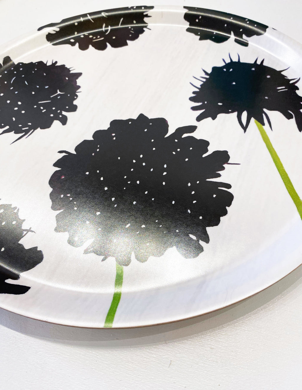 💚 Swedish Serving Tray:  Black Scabiosa on Snow