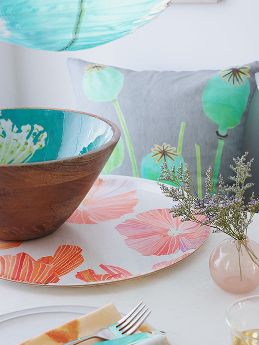 💚 Swedish Serving Tray:  Hibiscus on Snow