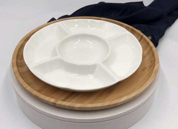 Porcelain & Bamboo 5-Section Serving Dish