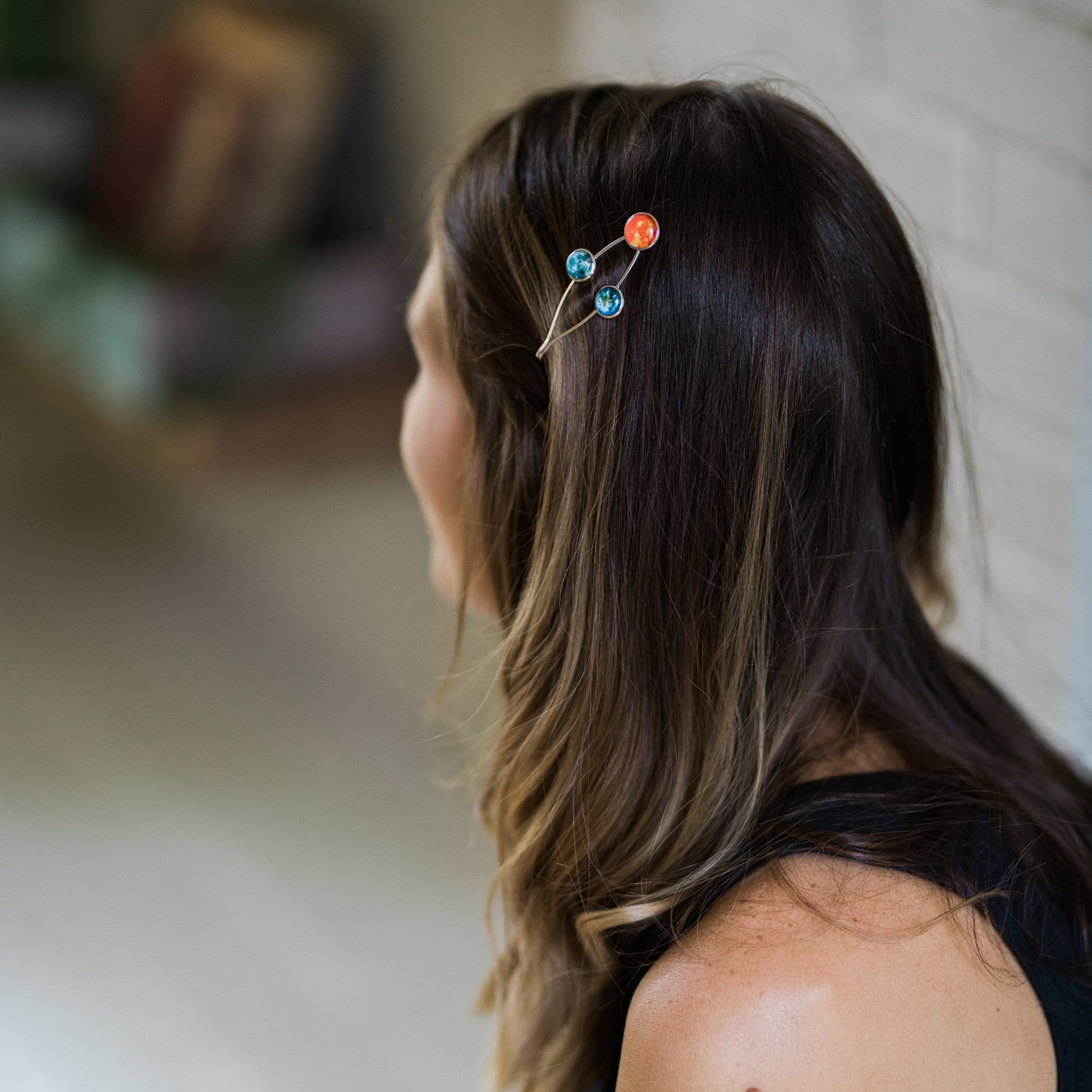 🌙 Sun Earth and Moon Hair Clip
