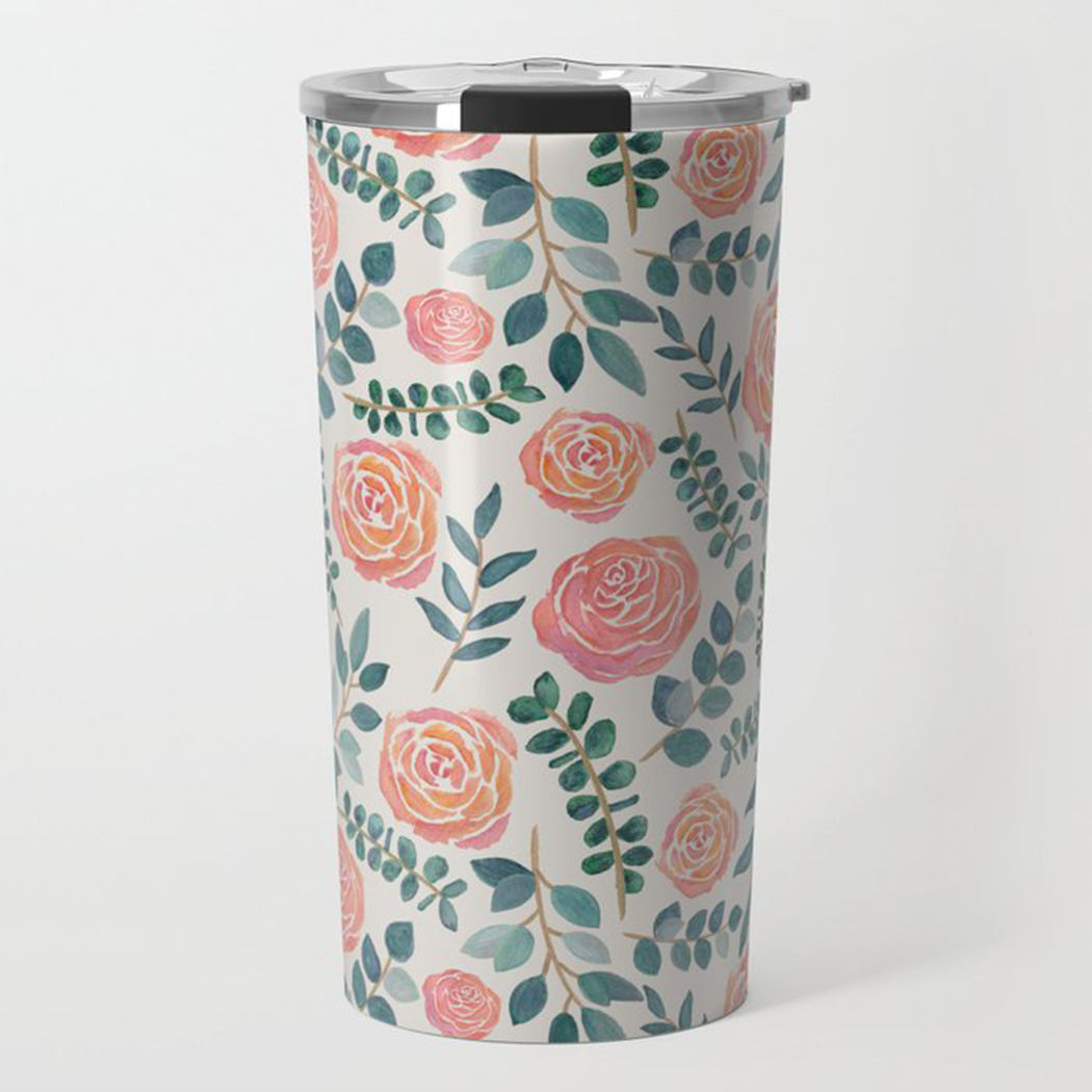 Watercolor Floral Travel Mug
