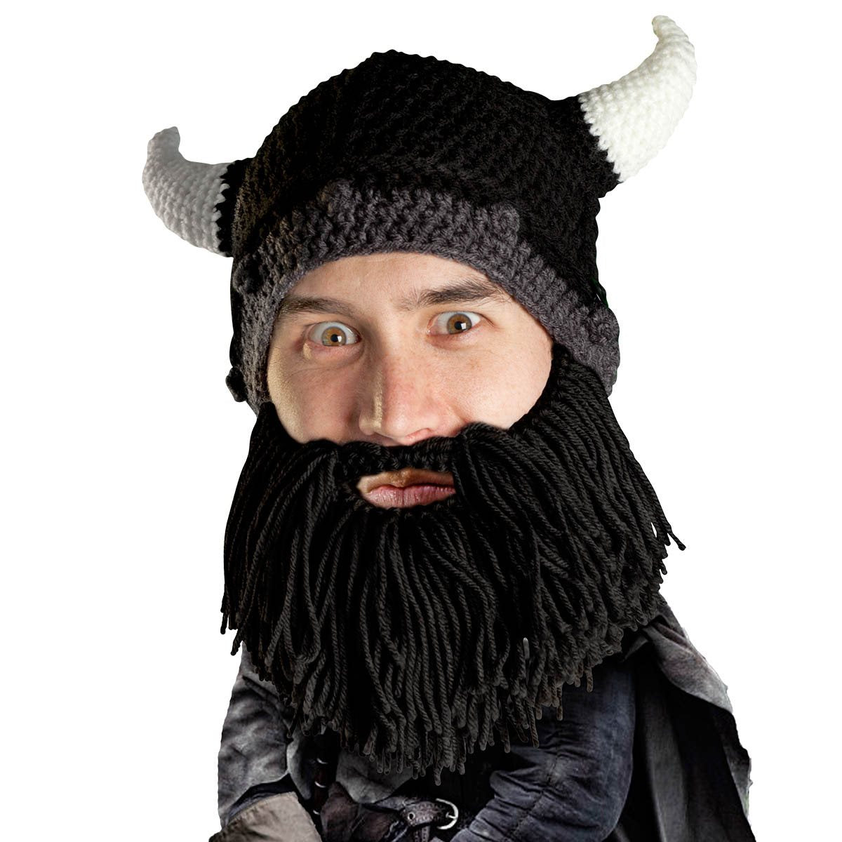 Barbarian Horns and Beard Costume Accessory for Adults- Gray, Black, or Brown