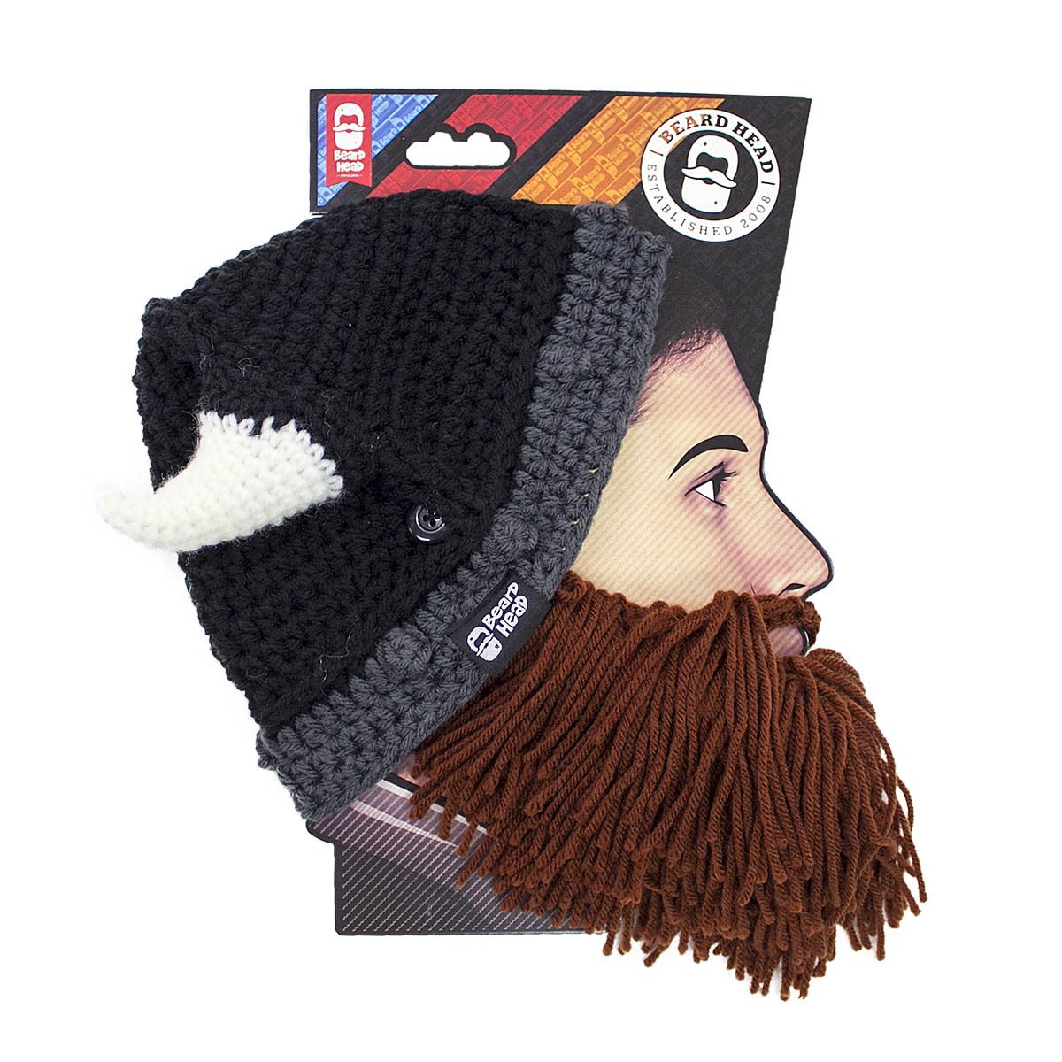 Barbarian Horns and Beard Costume Accessory for Adults- Gray, Black, or Brown