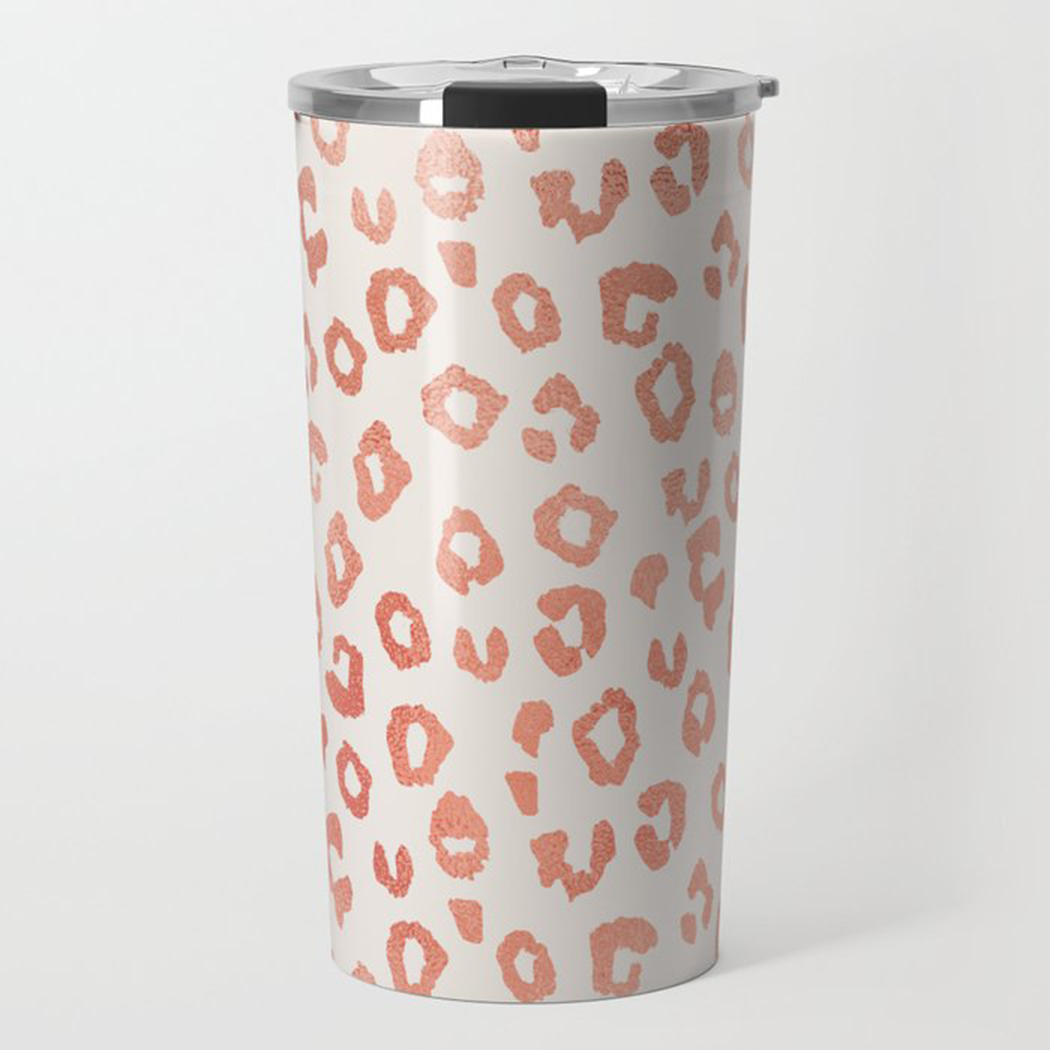 Rose Gold Leopard Print Travel Mug