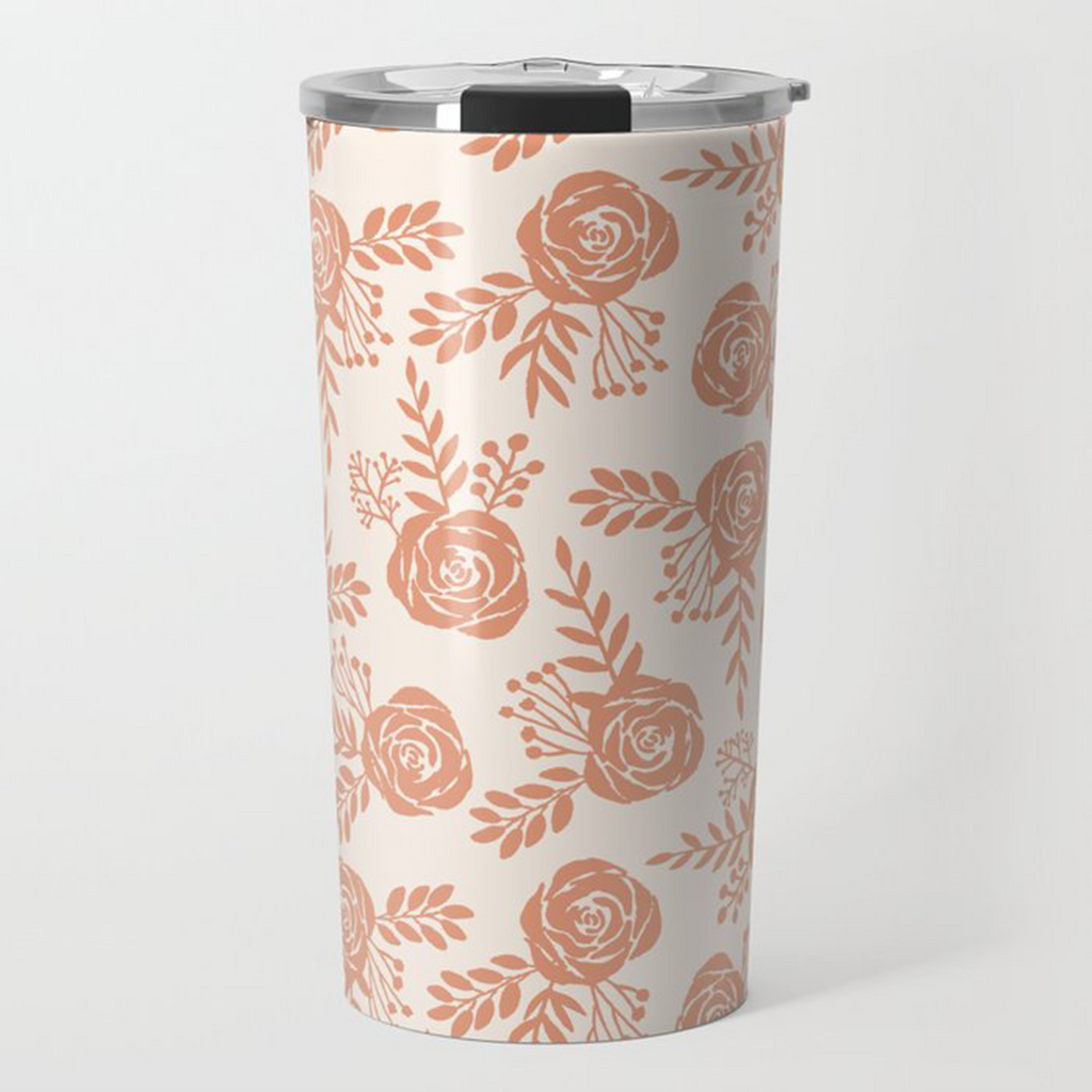 Warm Orange Floral Travel Mug