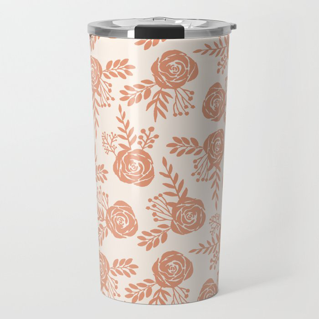 Warm Orange Floral Travel Mug