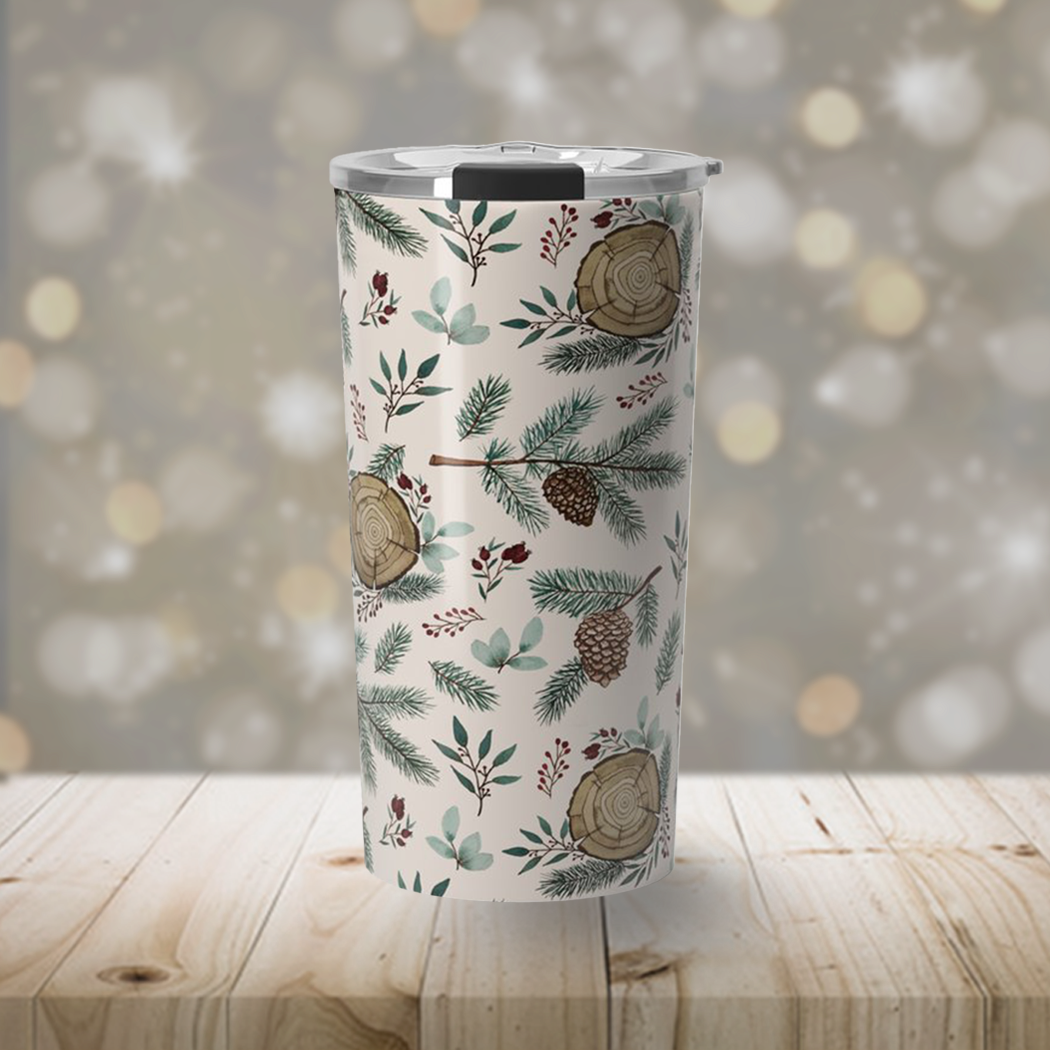 Winter Branches, Berries, & Pine Cones Travel Mug