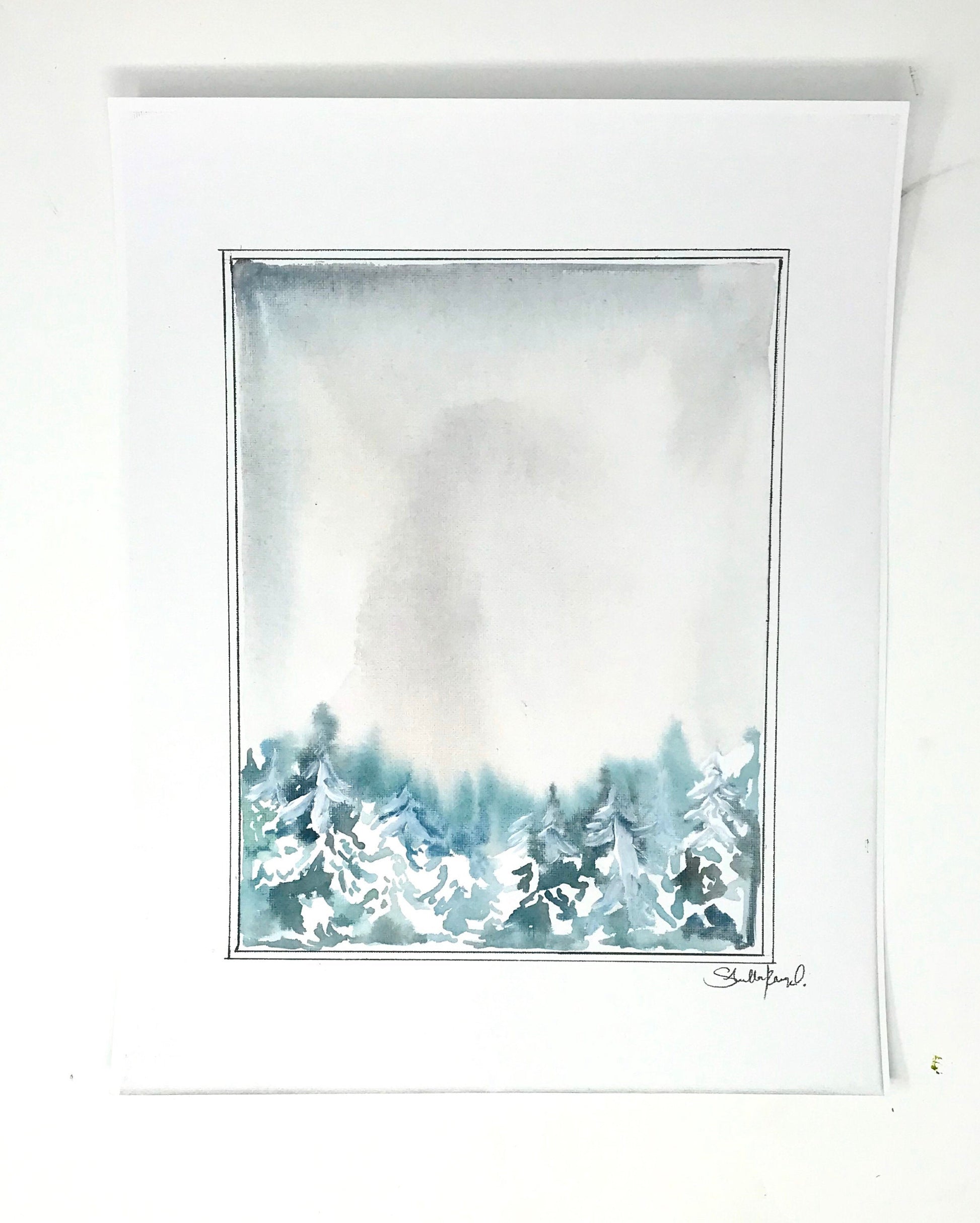 Snowy Pines Watercolor Print – 11x14