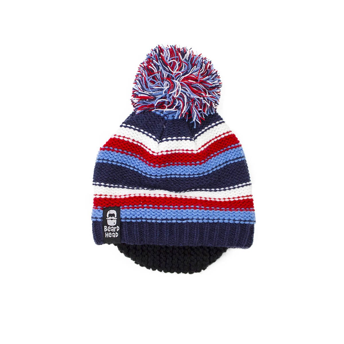 Striped Beanie with Black/Grey/Brown Beard Costume Accessory for Kids