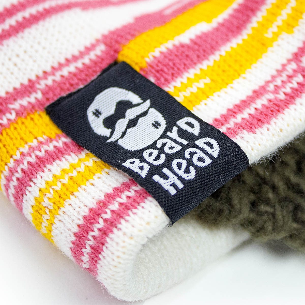 Pink, Yellow, White Stripe Beanie with Black Stubble Beard Costume Accessory for Kids