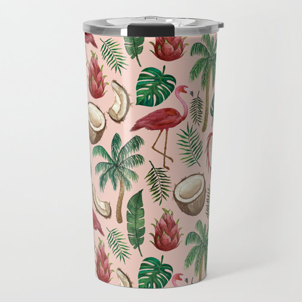 Flamingo and Coconut Travel Mug