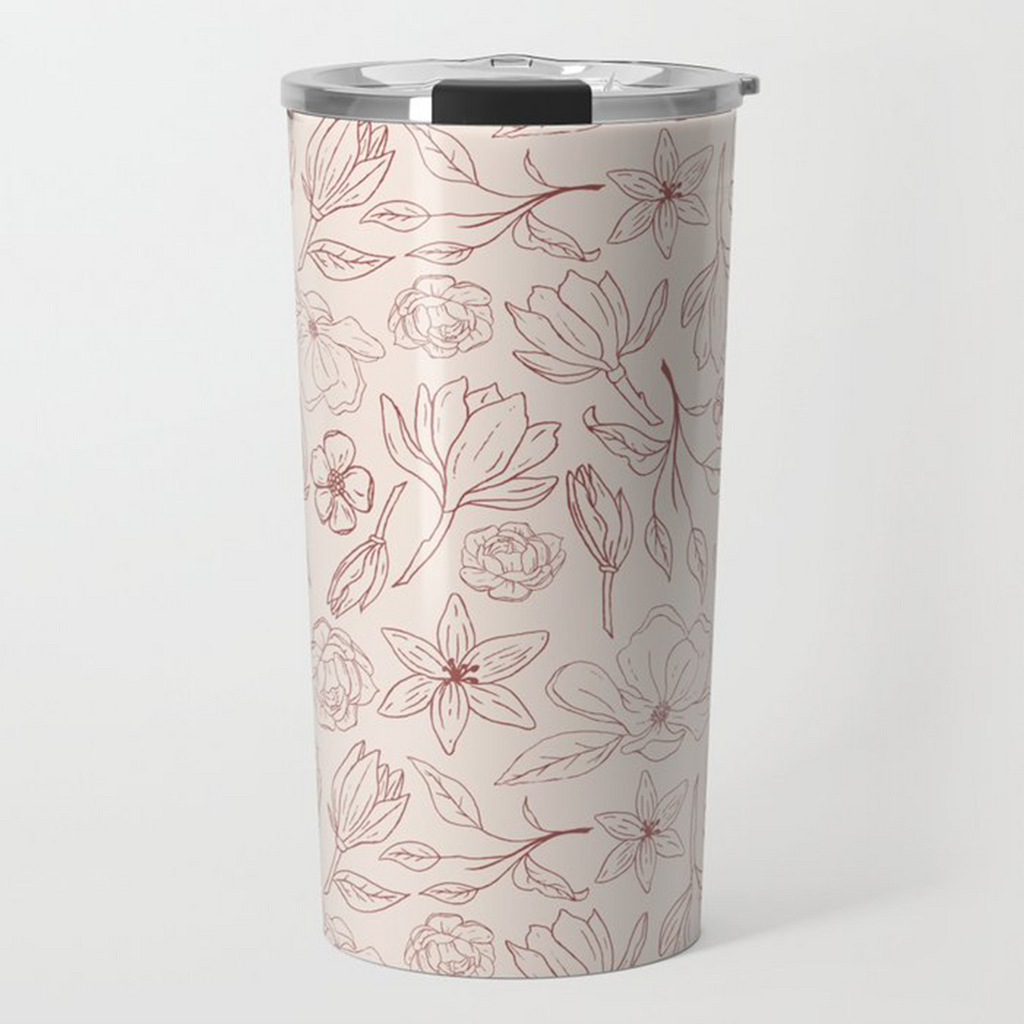 Burgundy Magnolia Travel Mug