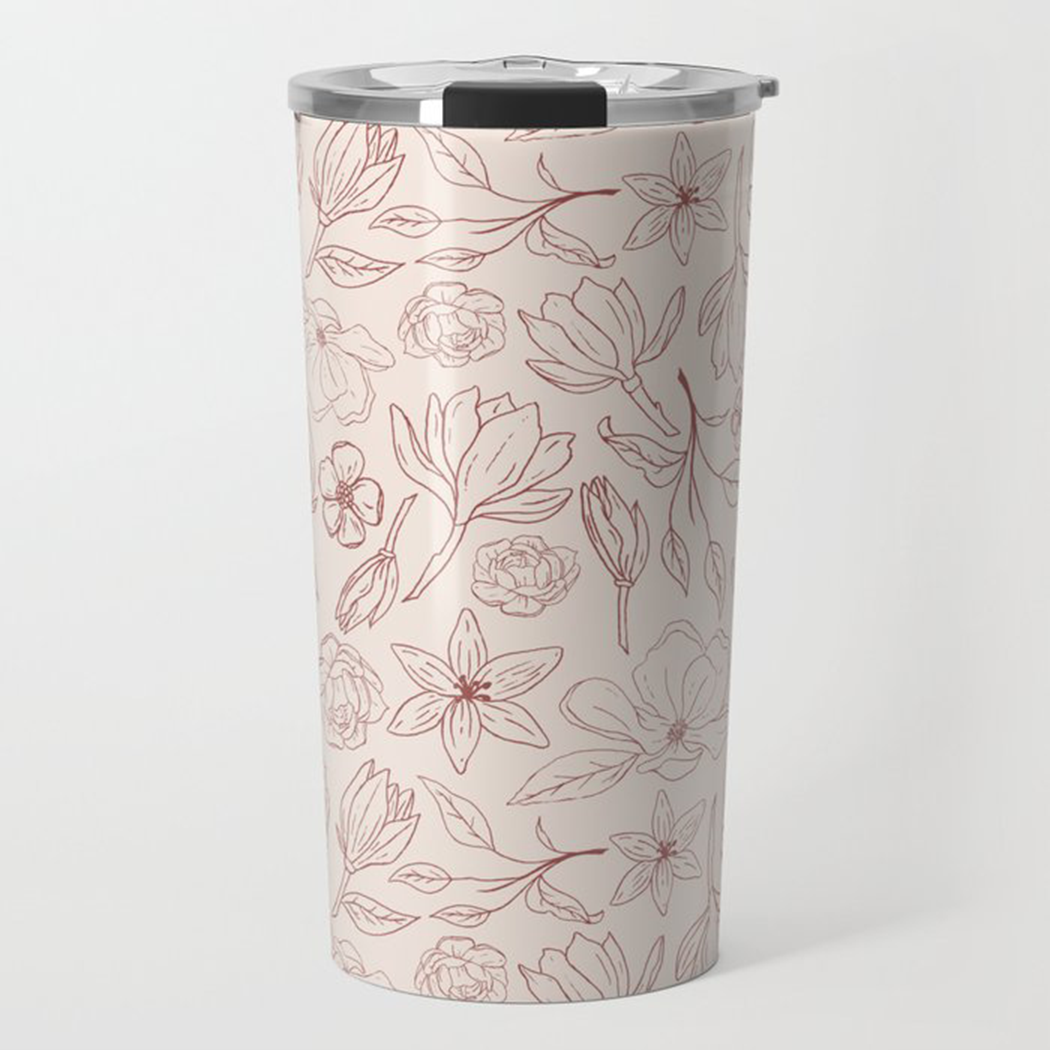 Burgundy Magnolia Travel Mug