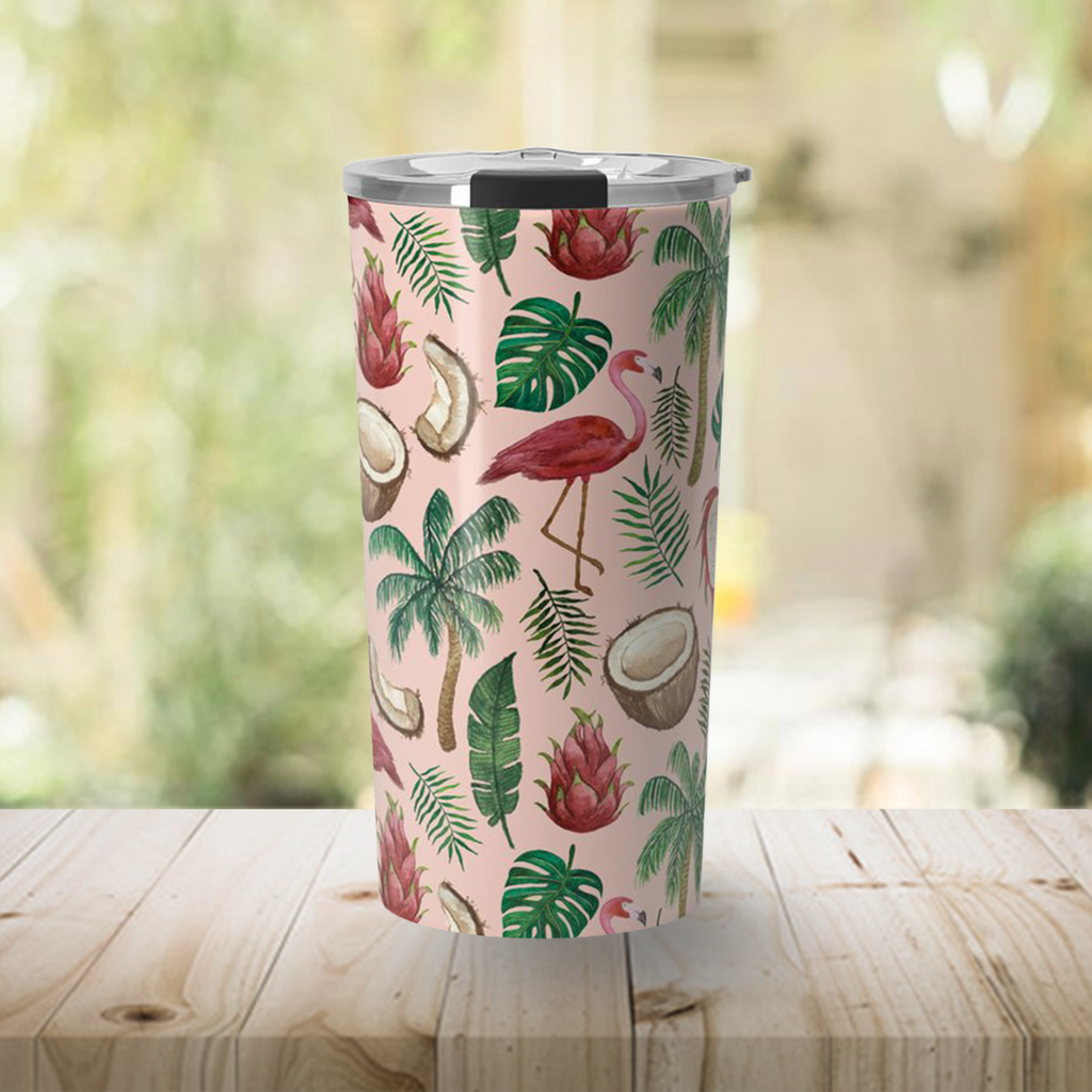 Flamingo and Coconut Travel Mug