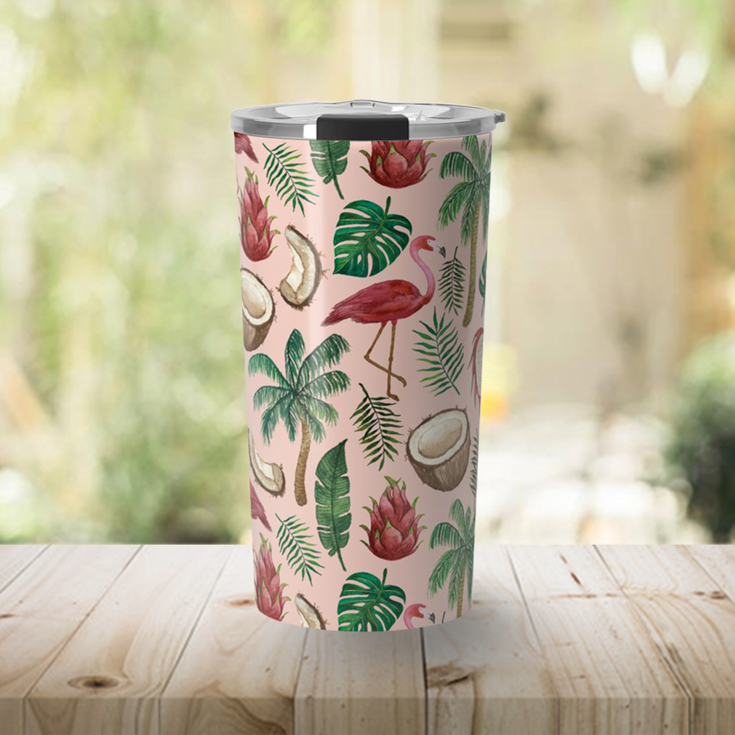 Flamingo and Coconut Travel Mug