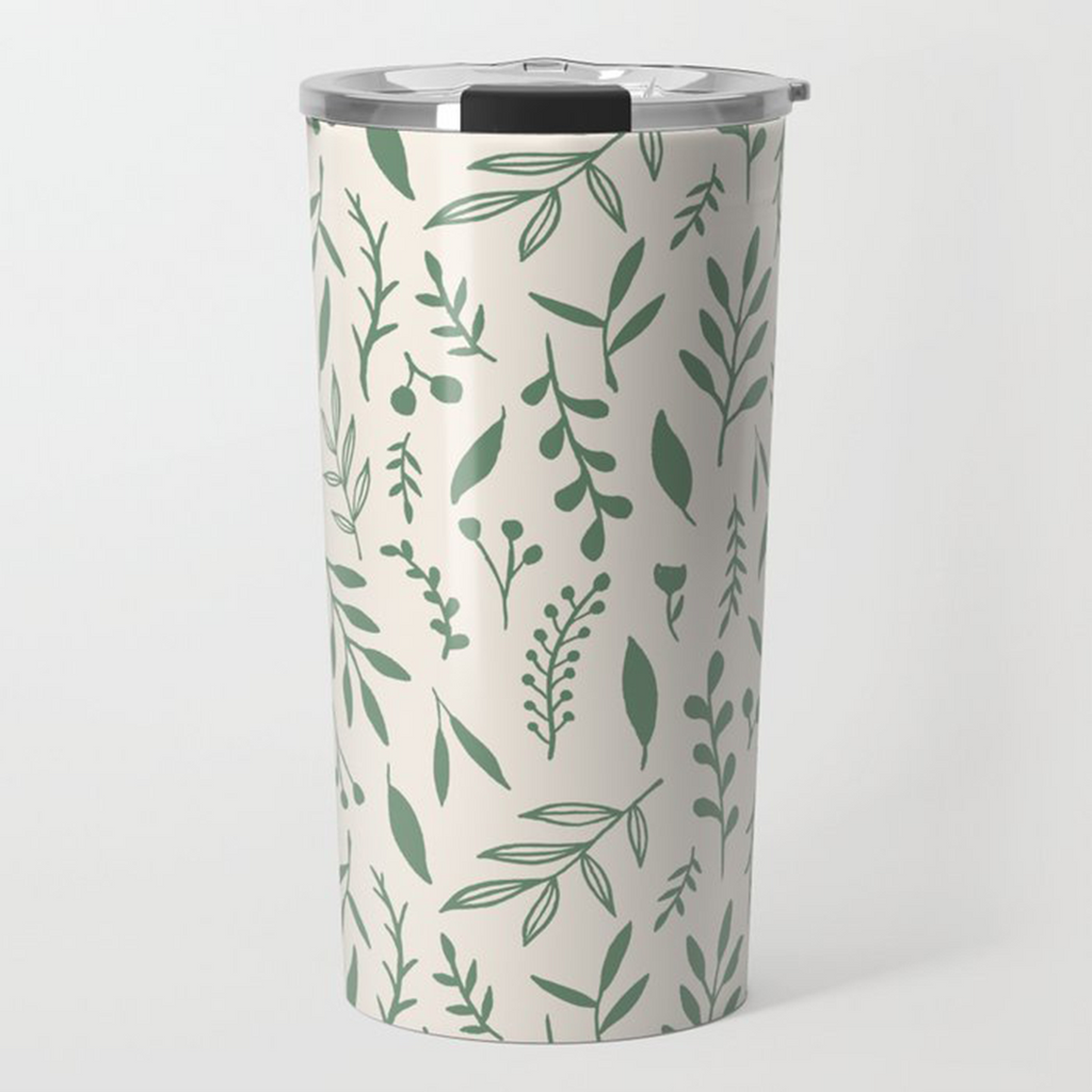 Green Falling Leaves Travel Mug
