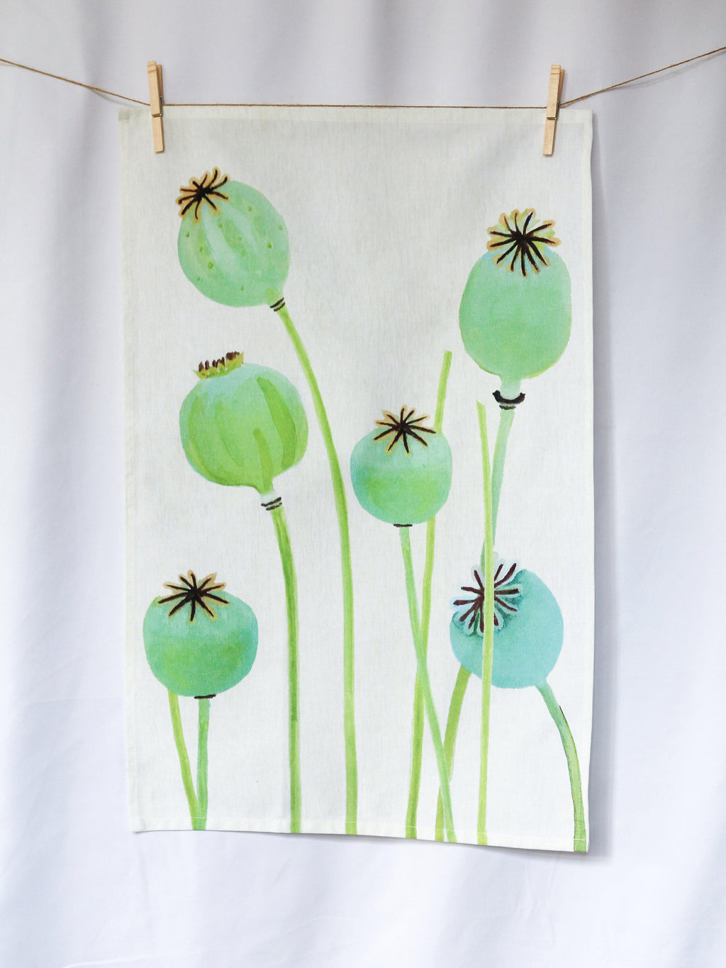 💚 Tea Towel: Poppy Pods on Ecru