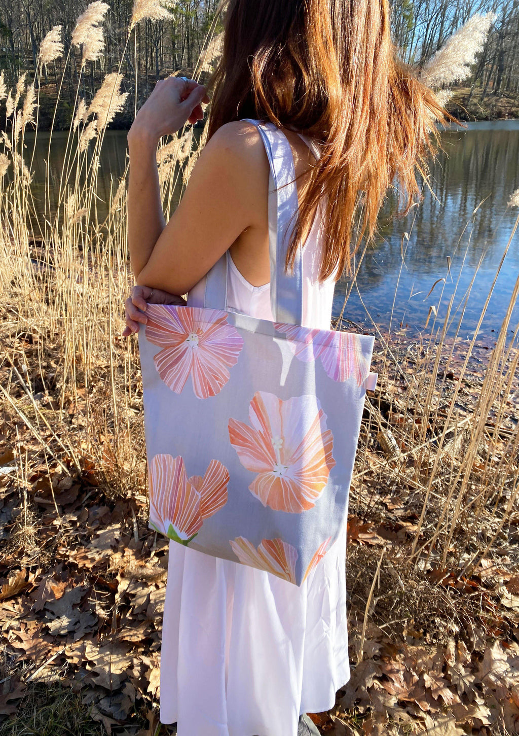 💚 Tote Bag: Hibiscus on Grey