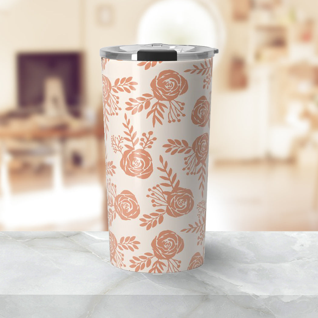 Warm Orange Floral Travel Mug