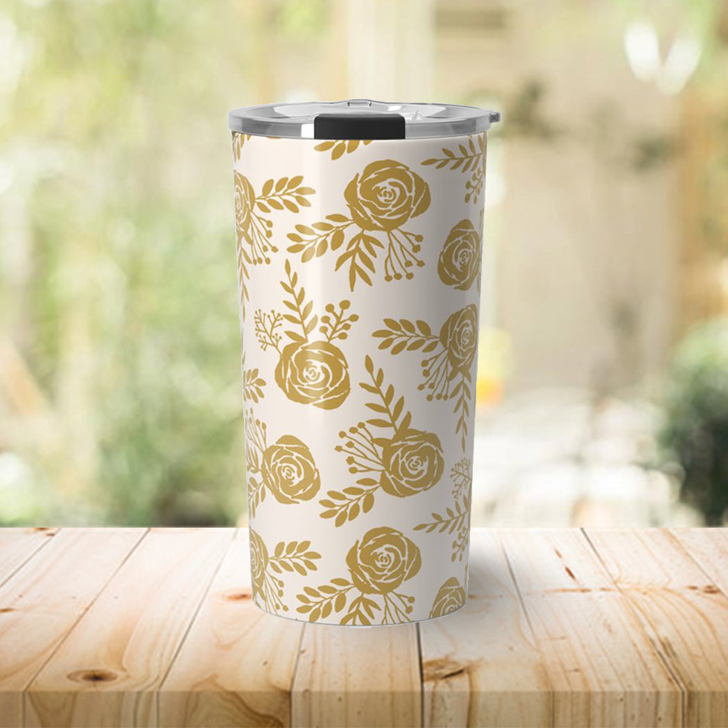 Warm Gold Floral Travel Mug