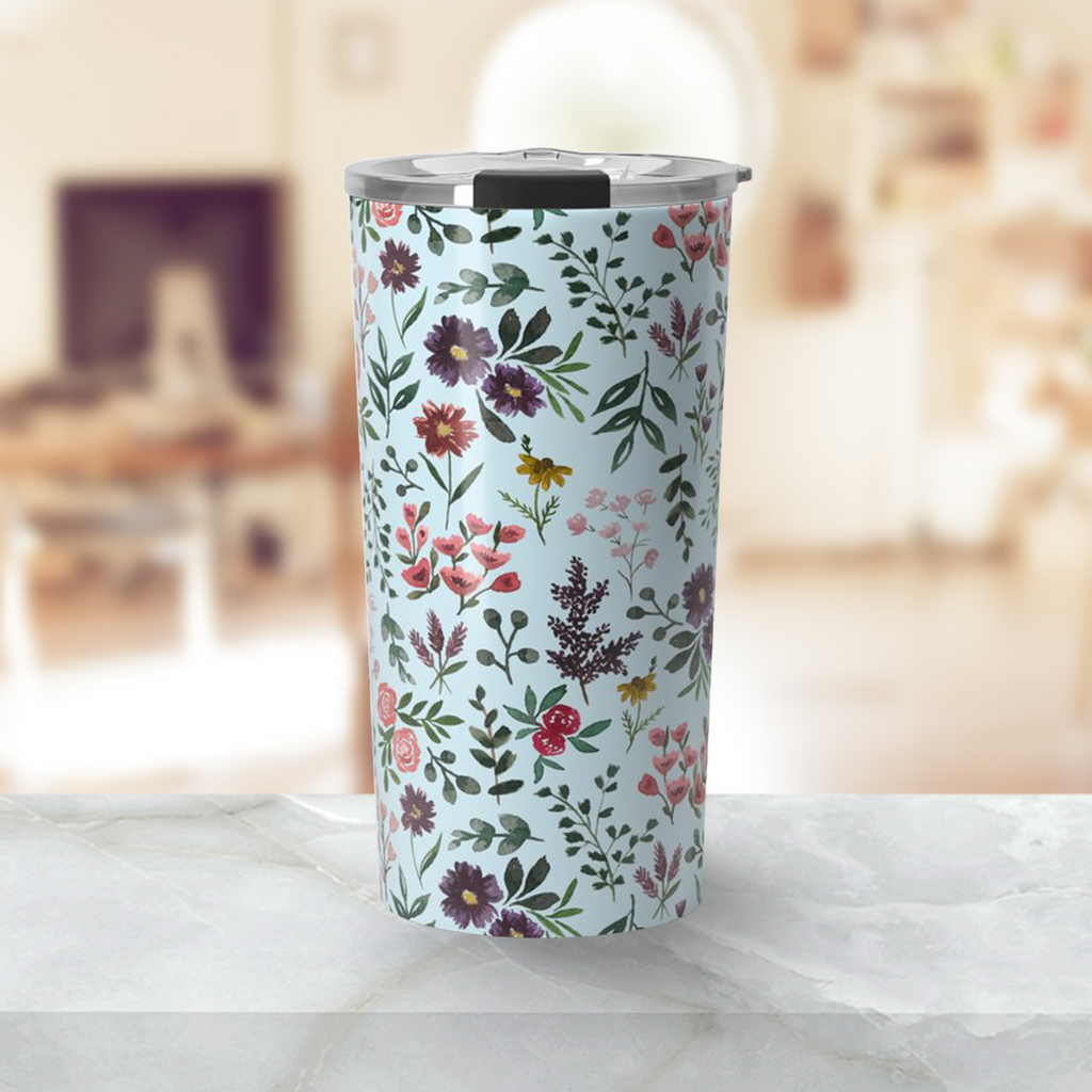 Bright Watercolor Flower - Blue - Travel Mug