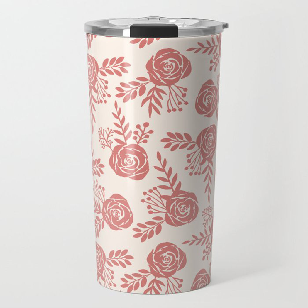 Warm Pink Floral Travel Mug